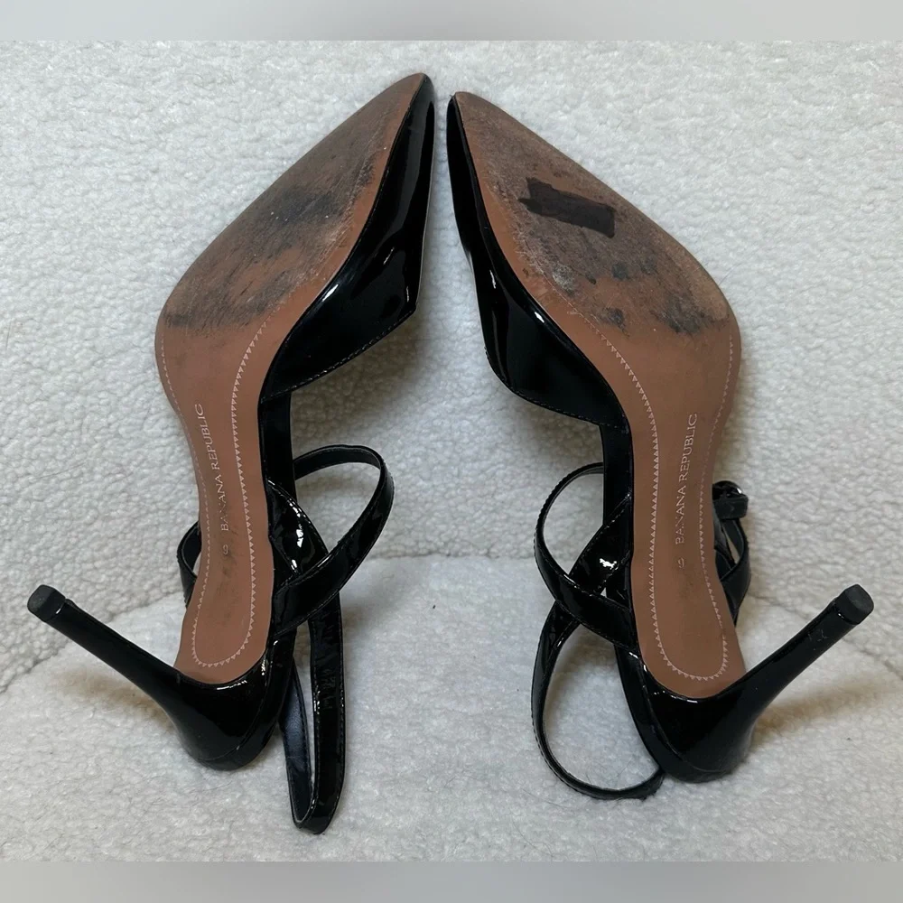 Banana Republic Madis black patent leather heels pointy toe strappy cross halter